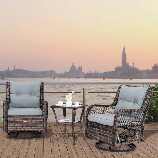 3 PCS Patio Rocking Chairs with Glass  Side Table