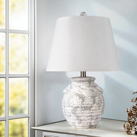 22''Rustic Ceramic Light Grey Table Lamp