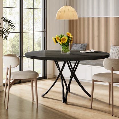 Round Dining Table, 46-Inch Wood Table with Sturdy Metal Base