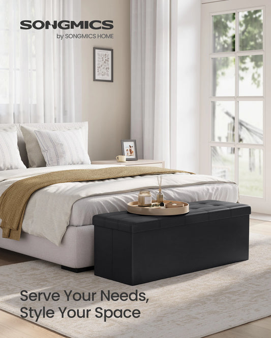 43" Folding Padded Storage, Bench, Footrest, Faux Leather