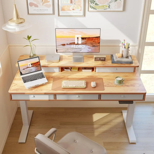 Sit, Stand Adjustable Desk, 5 Drawers, Storage Shelf