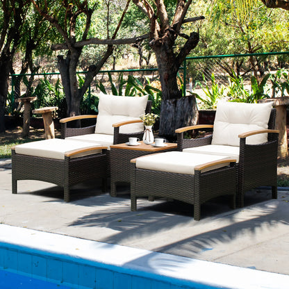 5PCS Patio Rattan Furniture Set Sofa Ottoman Table