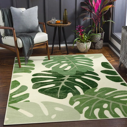 Leaf Area Washable Rugs for Living Room Non-Slip