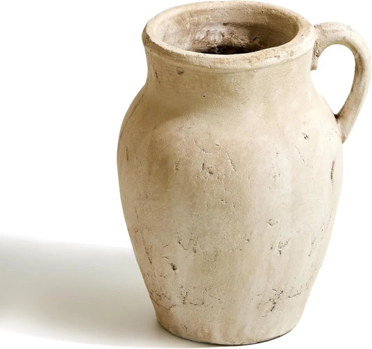 Rustic Large Terra Cotta Pitcher Vase, Distressed Farmhouse