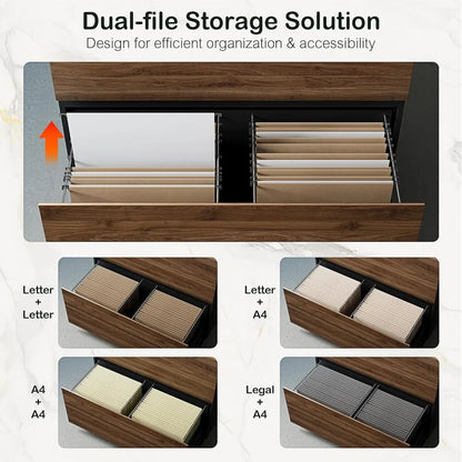2 Drawer Wood Lateral File Cabinet, 31w x 28h, Anti-tilt Mechanism