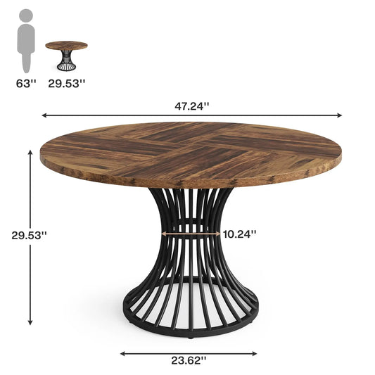 Round 47-inch Farmhouse Dining Table for 4-6 People