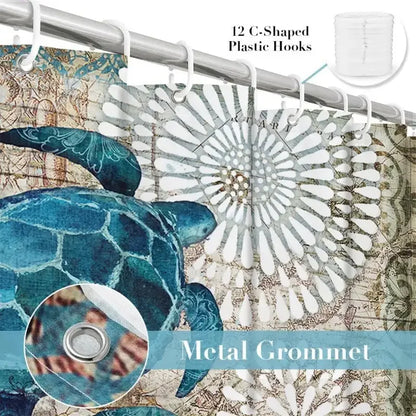 Nautical Sea Turtles Fabric Shower Curtain, Grommets and Hooks