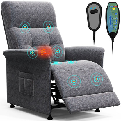 Power Recliner Chair with Heated and Massage, Soft Fabric, Theater Seating