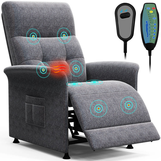 Power Recliner Chair with Heated and Massage, Soft Fabric, Theater Seating