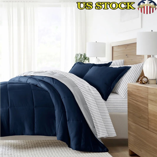 7 Piece Reversible Queen Comforter Set,  Patterned Sheets
