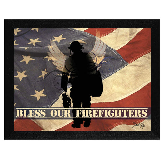 "Bless our Firefighters" Printed Wall Art,  Black Frame