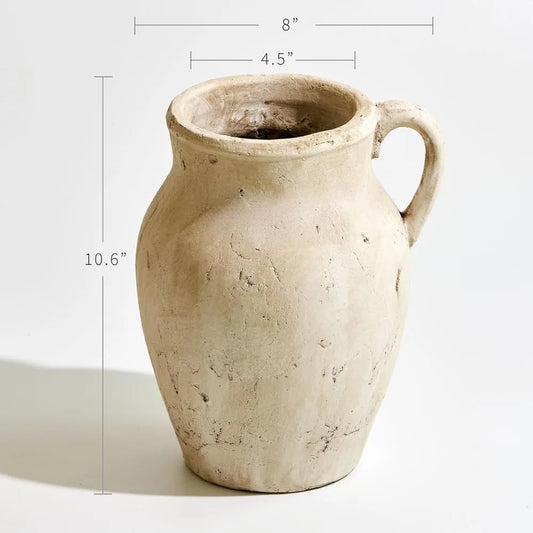 Rustic Large Terra Cotta Pitcher Vase, Distressed Farmhouse