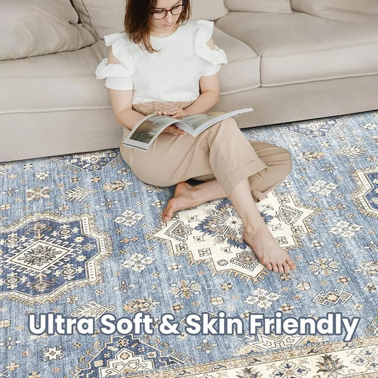 Washable, Soft Area Rugs - 9X12  Vintage Distressed Boho, Non Slip