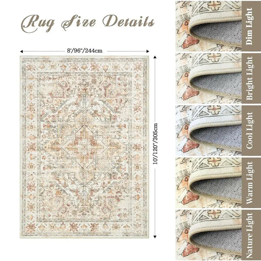 8X10 Area Rugs - Stain Resistant  & Washable , Non-Slip, Low Pile For