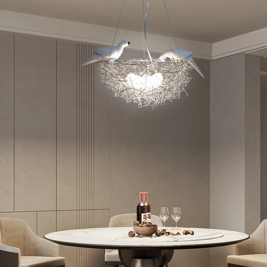 5 Light Woven Nest With Bird Accents Chandelier