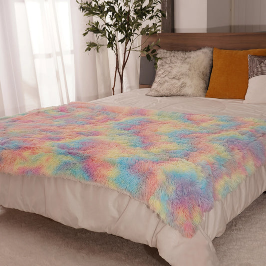 Soft Rainbow Fluffy Plush Blanket for Babies and Kids