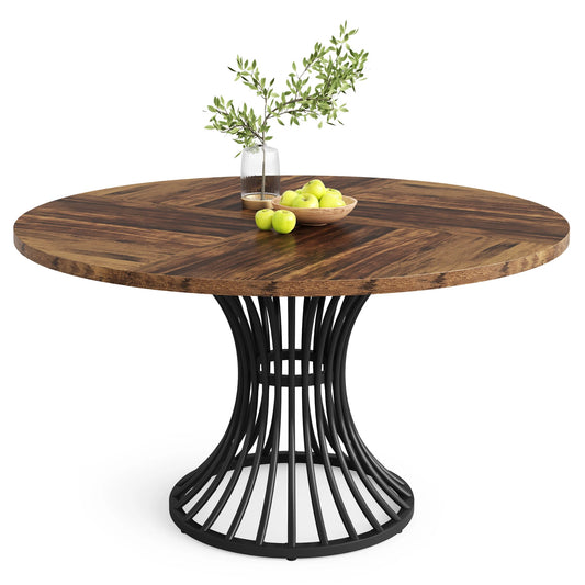 Round Dining Table, 46-Inch Wood Table with Sturdy Metal Base