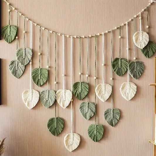 Boho Macrame Leaf Feather Tapestry Wall Hanging