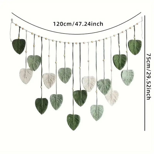 Boho Macrame Leaf Feather Tapestry Wall Hanging