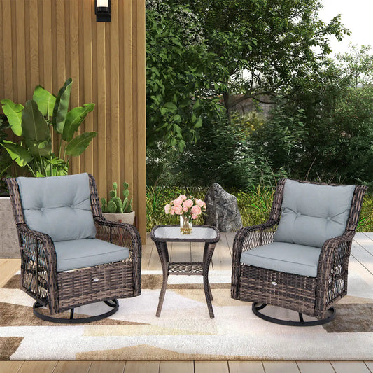 3 PCS Patio Rocking Chairs with Glass  Side Table