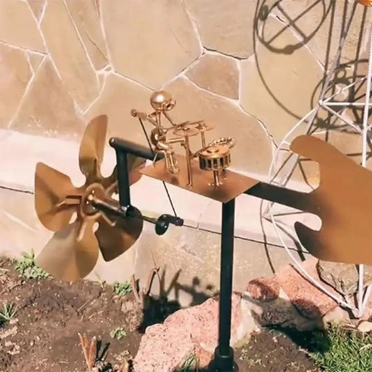 Drummer Windmill Handmade Metal Figurine Rockin' Art Garden
