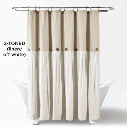 Linen Button Shower Curtain, Two-Tone, Pleated, 72x72
