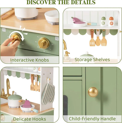 Children's Play Wooden Kitchen Set with Cutting Food Set