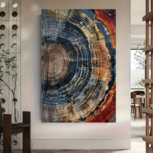 Abstract Tree Ring Frameless Canvas Wall Hanging.