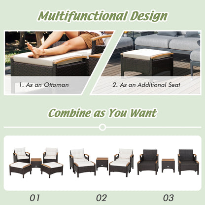 5PCS Patio Rattan Furniture Set Sofa Ottoman Table