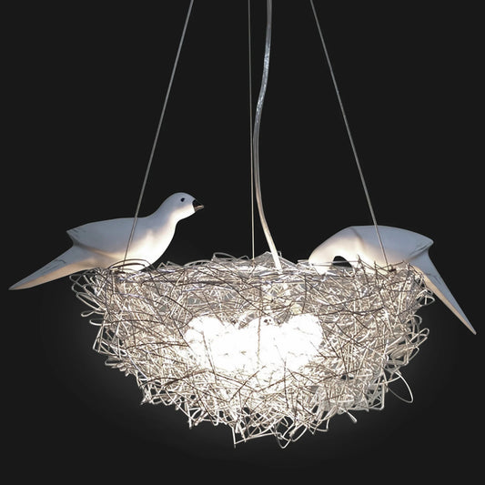 5 Light Woven Nest With Bird Accents Chandelier
