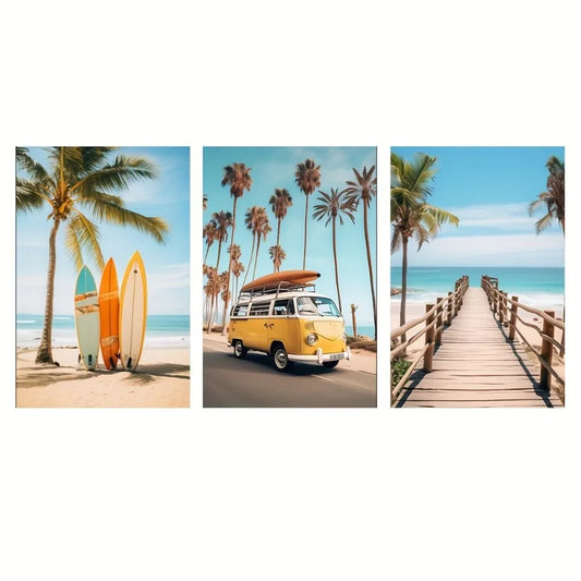 3 Pieces Framed Beach Surfing Summer Travel Canvas Prints.  8 Sizes