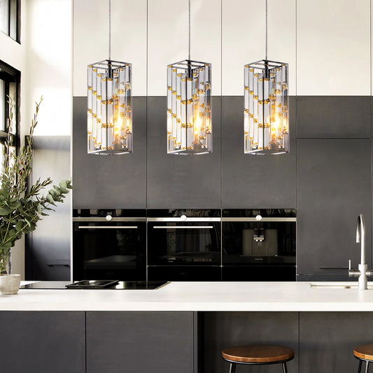 Modern Adjustable Crystal & Chrome Pendant Light - 3 Pack