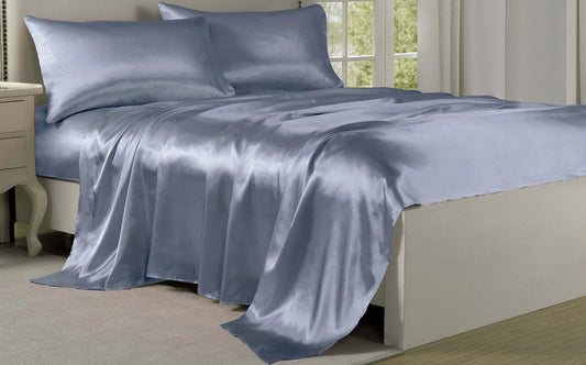 Satin Charmeuse Silky Silver King Sheet Set