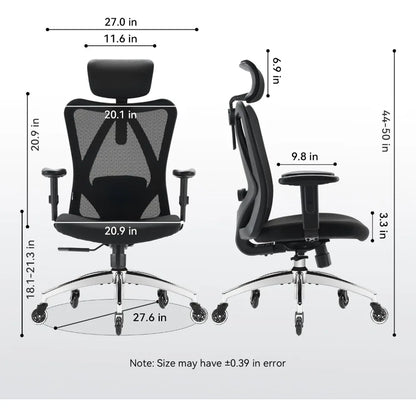Ergonomic Chair, Lumbar Support, Thick Cushion,  Armrest and Headrest,