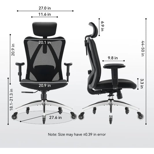 Ergonomic Chair, Lumbar Support, Thick Cushion,  Armrest and Headrest,