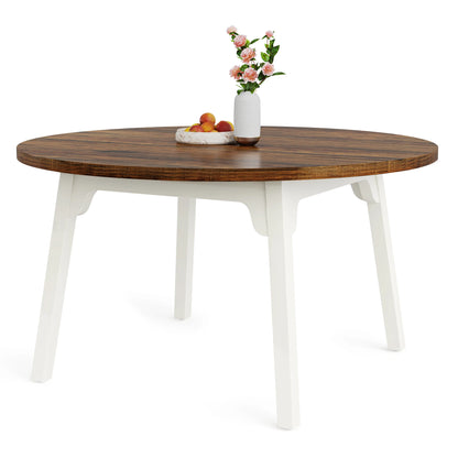 Round Dining Table, 46-Inch Wood Table with Sturdy Metal Base