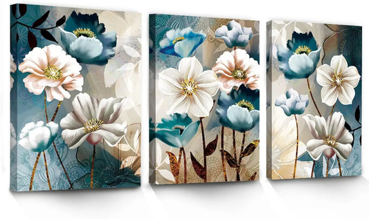 3 Piece Blue Lotus Flower Canvas