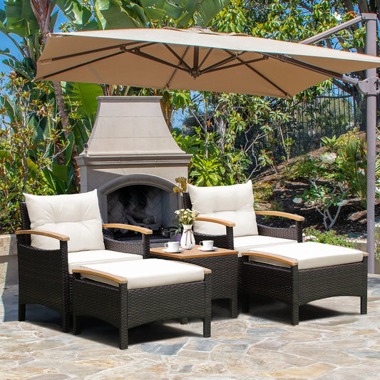 5PCS Patio Rattan Furniture Set Sofa Ottoman Table