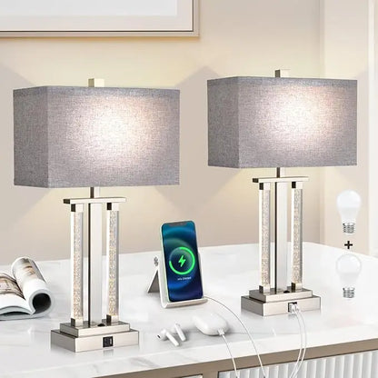 Modern Table Lamps Set of 2, 3 Way Lighting Modes With USB Charging Port