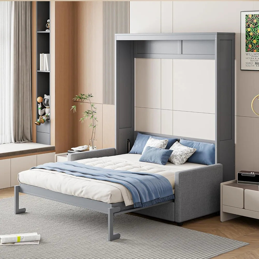 Full Wood Murphy Bed with Sofa, No Box Spring Needed