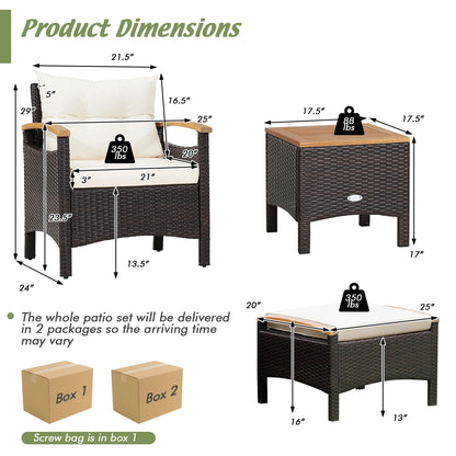 5PCS Patio Rattan Furniture Set Sofa Ottoman Table