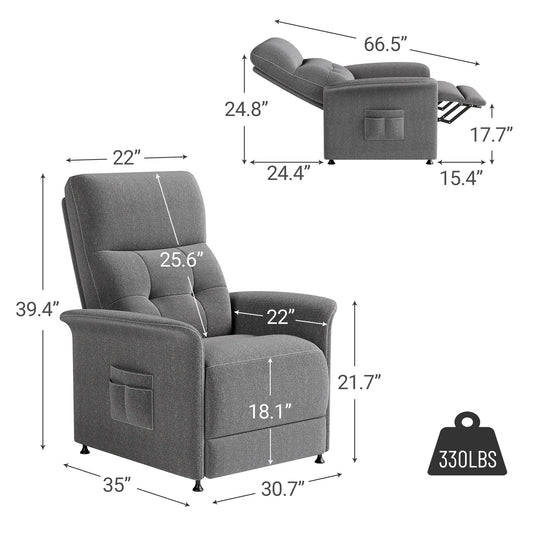 Power Recliner Chair with Heated and Massage, Soft Fabric, Theater Seating