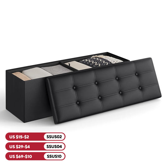 43" Folding Padded Storage, Bench, Footrest, Faux Leather
