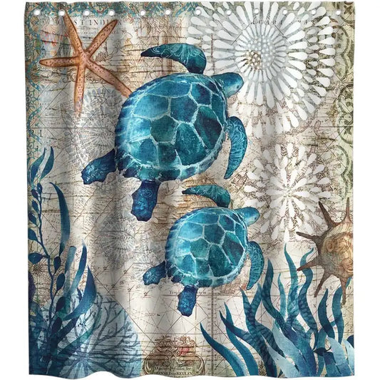 Nautical Sea Turtles Fabric Shower Curtain, Grommets and Hooks