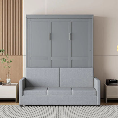 Full Wood Murphy Bed with Sofa, No Box Spring Needed