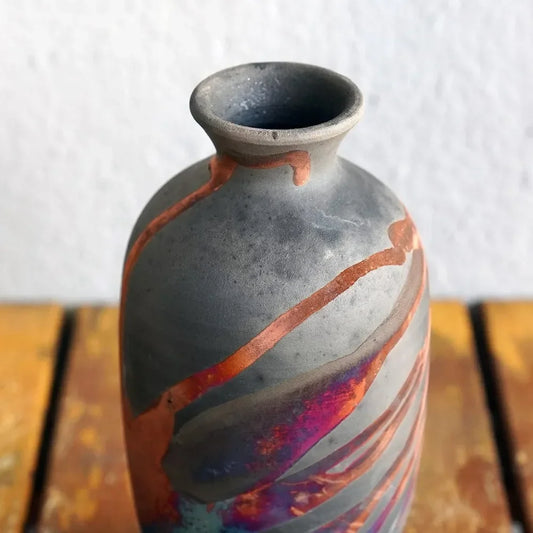 7 inch Raku Ceramic Pottery Vase - Half Copper Matte