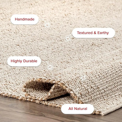 5X8 Jute & Cotton Hand Woven Area Rug, Natural,  Natural Fiber