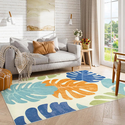 Leaf Area Washable Rugs for Living Room Non-Slip