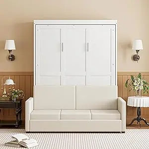 Full Wood Murphy Bed with Sofa, No Box Spring Needed