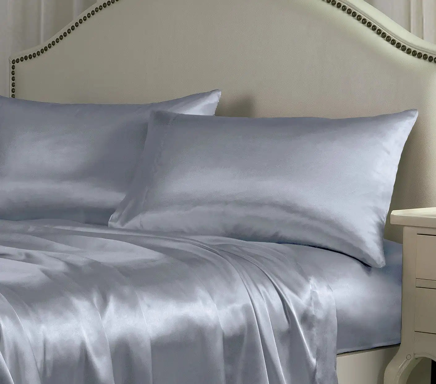 Satin Charmeuse Silky Silver King Sheet Set